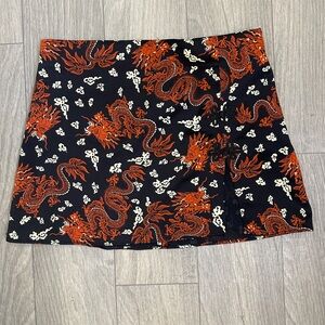 Tattoo Core Y2K Dragon Mini Skirt Black Red Street Style Size L